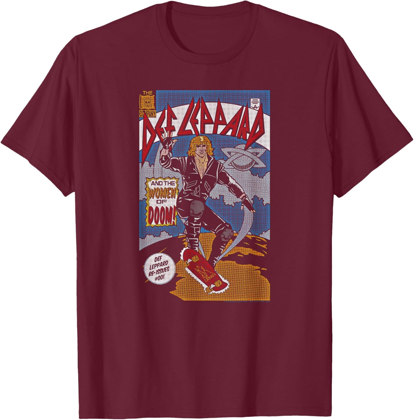 Def Leppard - Comic T-Shirt - T-Shirt | Maroon