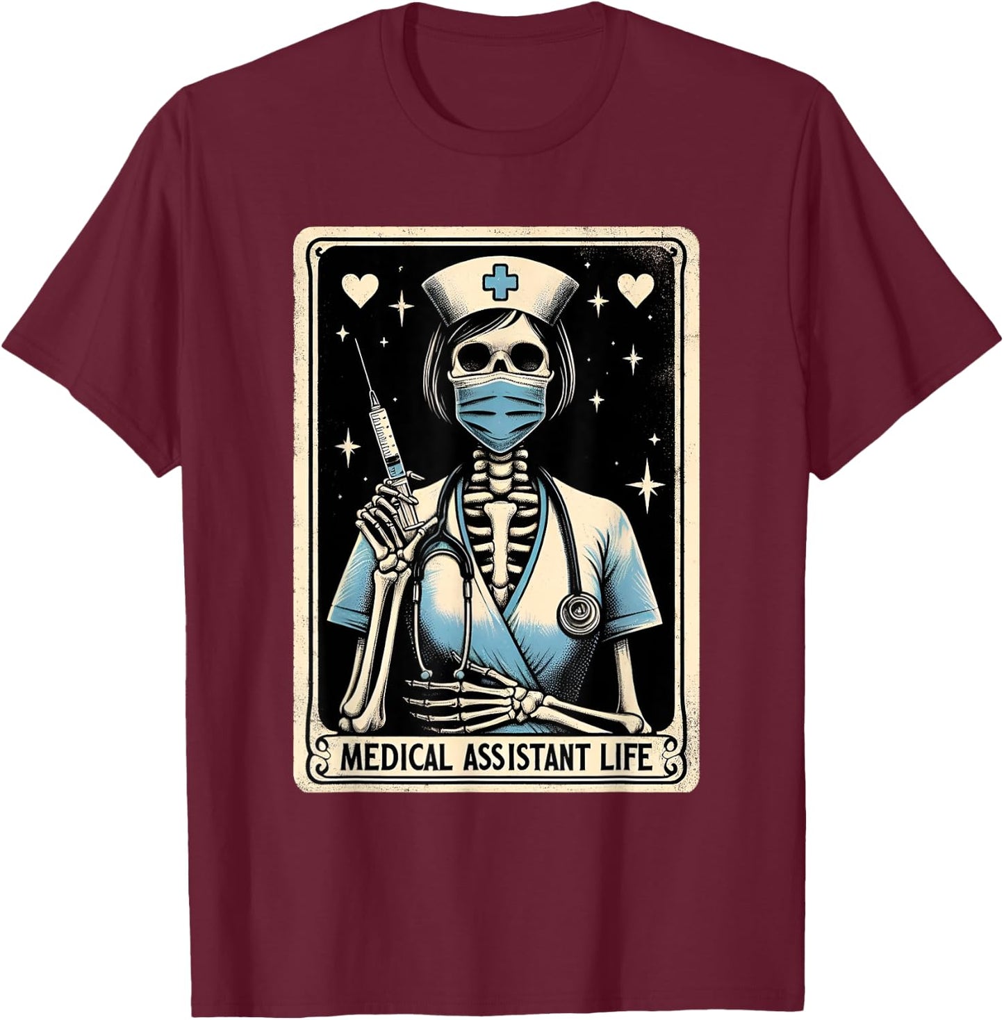 Medical Assistant skeleton Tarot card Halloween Nursing T-Shirt - T-Shirt | Maroon