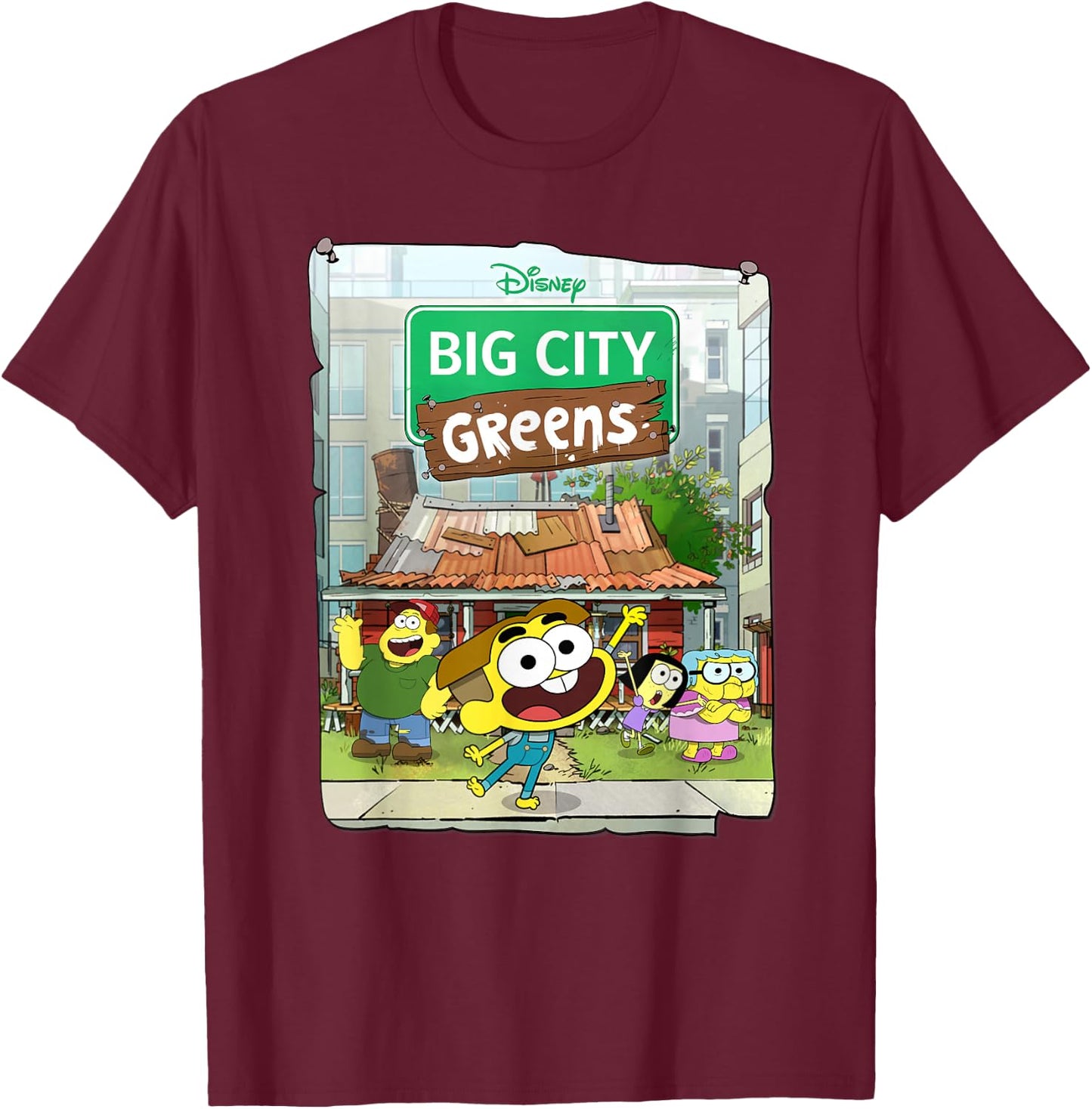 Disney Big City Greens Poster Cricket and Family T-Shirt - T-Shirt | Maroon