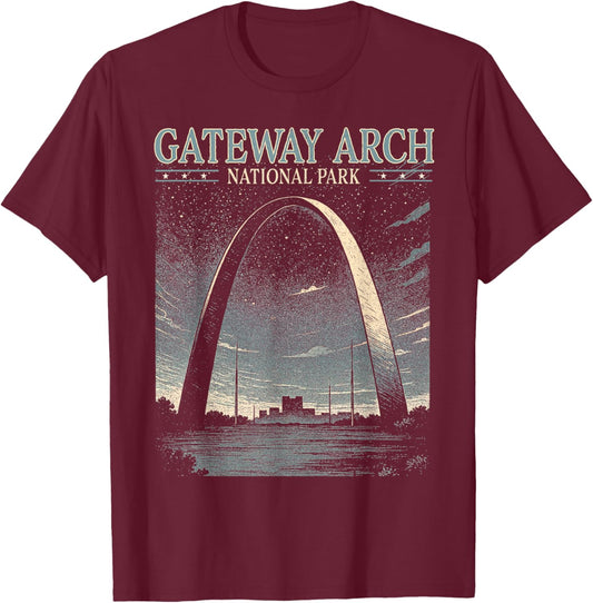 Gateway Arch National Park Traveling Exploring Nature Lover T-Shirt - T-Shirt | Maroon