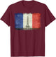French Flag Vintage Postcard Style with Eiffel Tower T-Shirt - T-Shirt | Maroon
