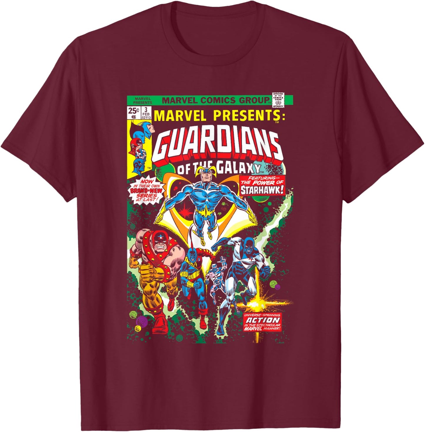 Marvel Guardians of The Galaxy Retro Comic Cover T-Shirt - T-Shirt | Maroon