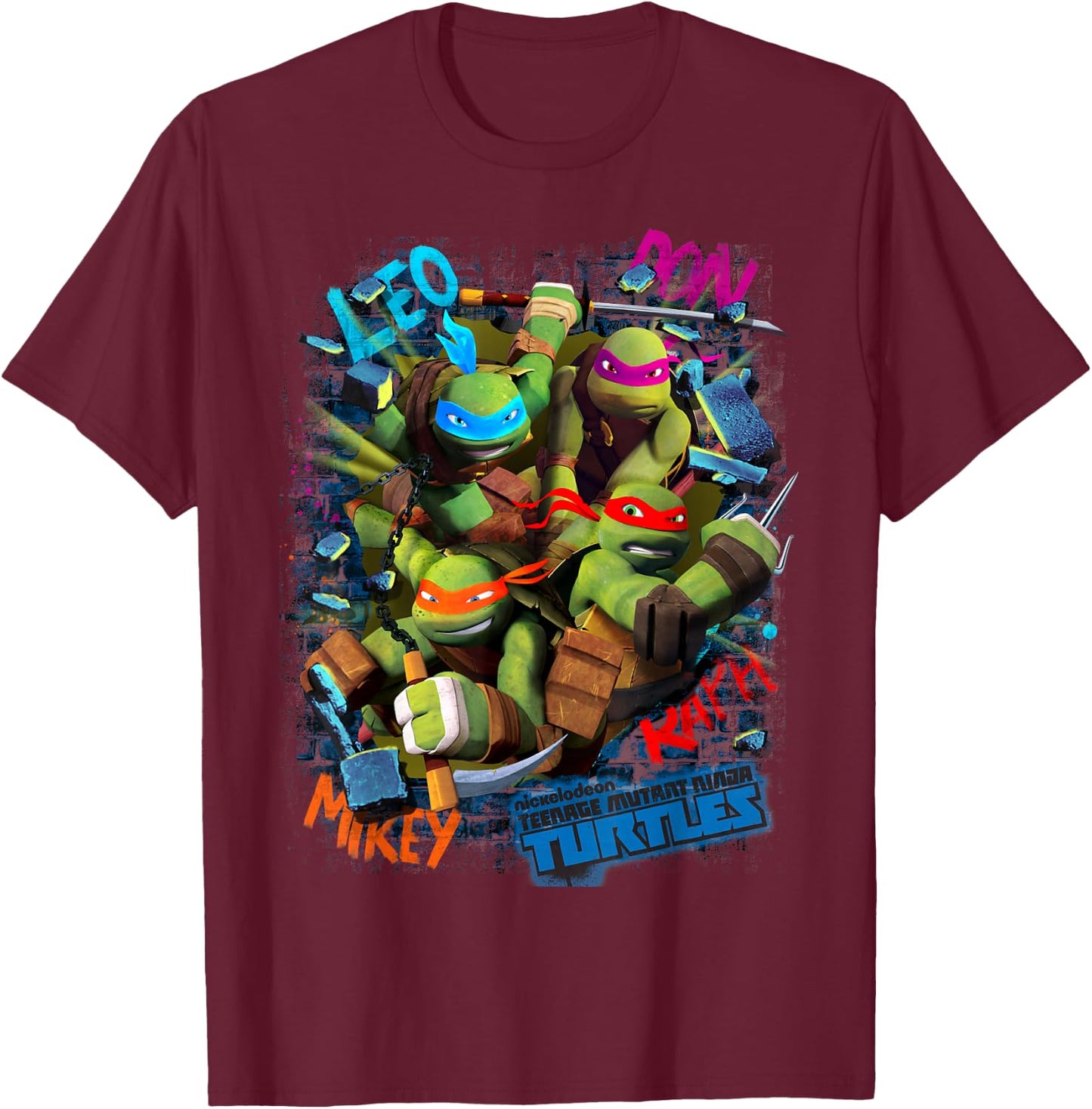 Teenage Mutant Ninja Turtles Graffiti Style Graphic T-Shirt - T-Shirt | Maroon