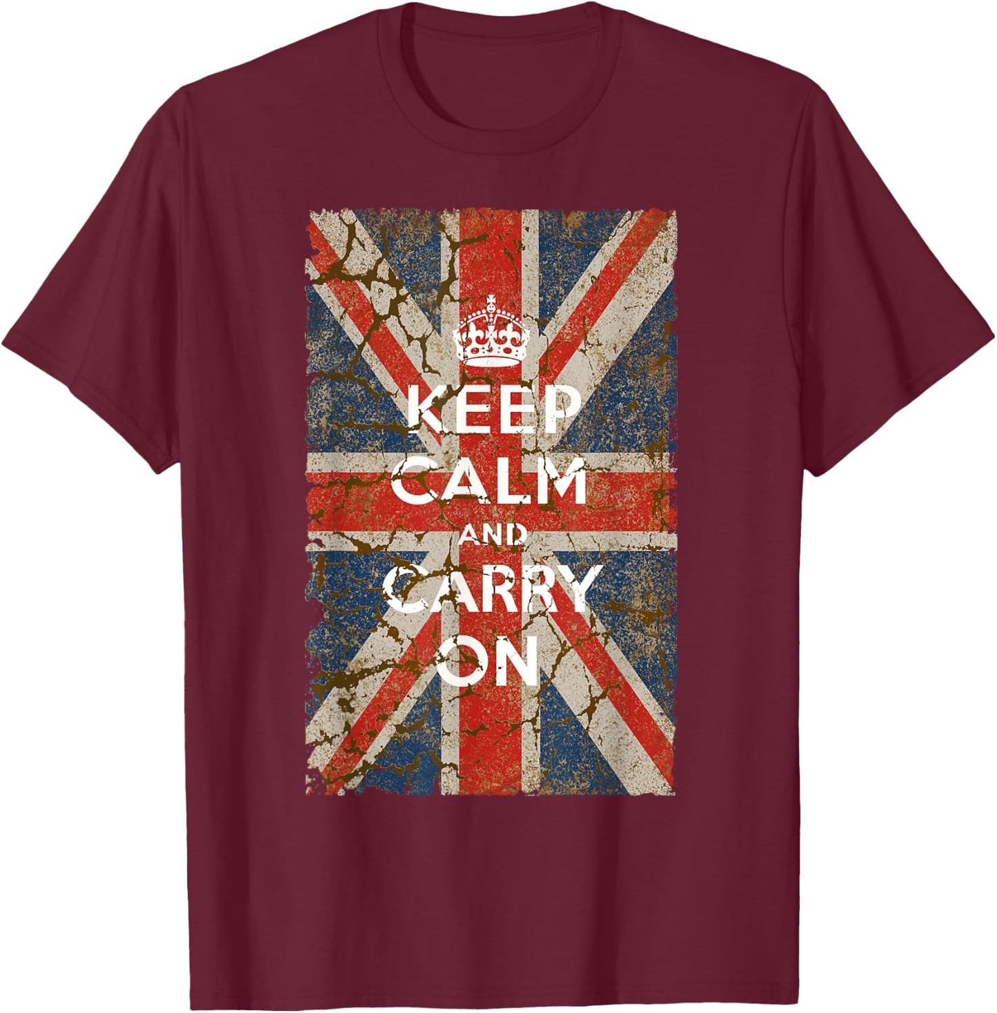 Keep Calm and Carry On with UK Flag T-Shirt - T-Shirt | Maroon