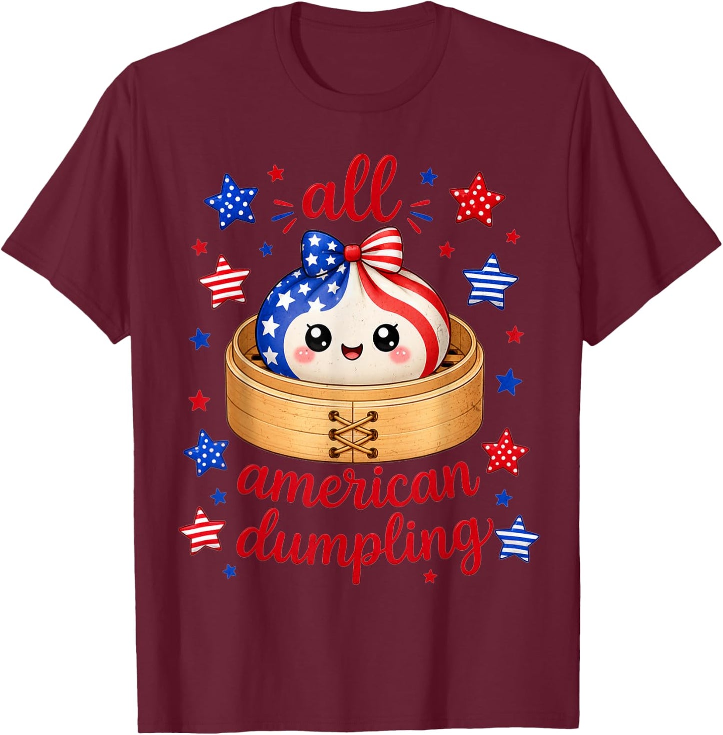 Kids Cute Striped All American Dumpling 4th of July Girls T-Shirt - T-Shirt | Maroon
