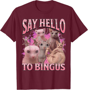 Say Hello To Bingus Funny Sphinx Cat Meme Bootleg Graphic T-Shirt - T-Shirt | Maroon