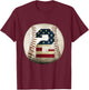 Baseball number 2 with American USA flag T-Shirt - T-Shirt | Maroon
