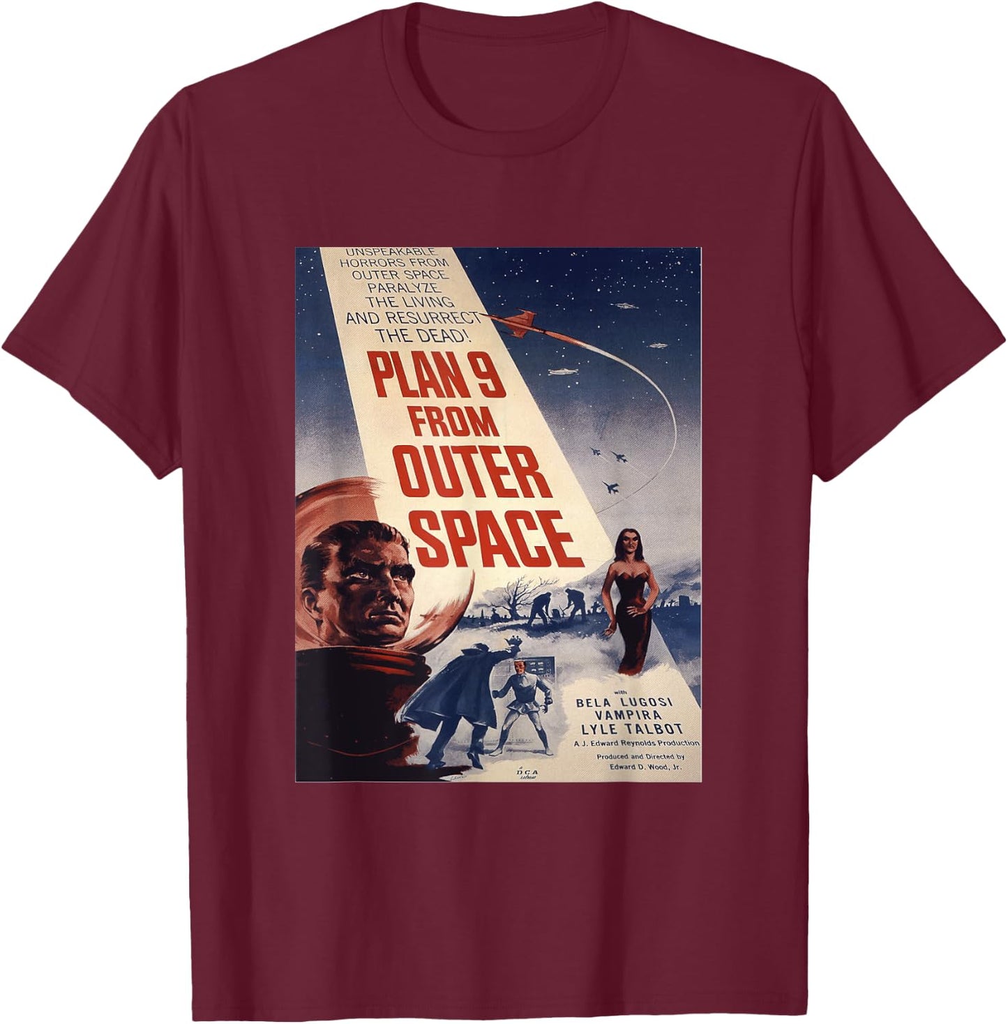 PLAN 9 FROM OUTER SPACE Sci-fi Sience Vintage Poster B Movie T-Shirt - T-Shirt | Maroon