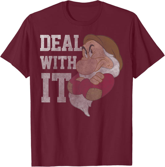 Disney Snow White Grumpy Deal With It Portrait T-Shirt - T-Shirt | Maroon
