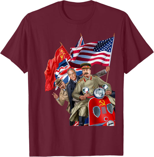 Stalin, Roosevelt, Churchill on Soviet Union Scooter T-Shirt - T-Shirt | Maroon