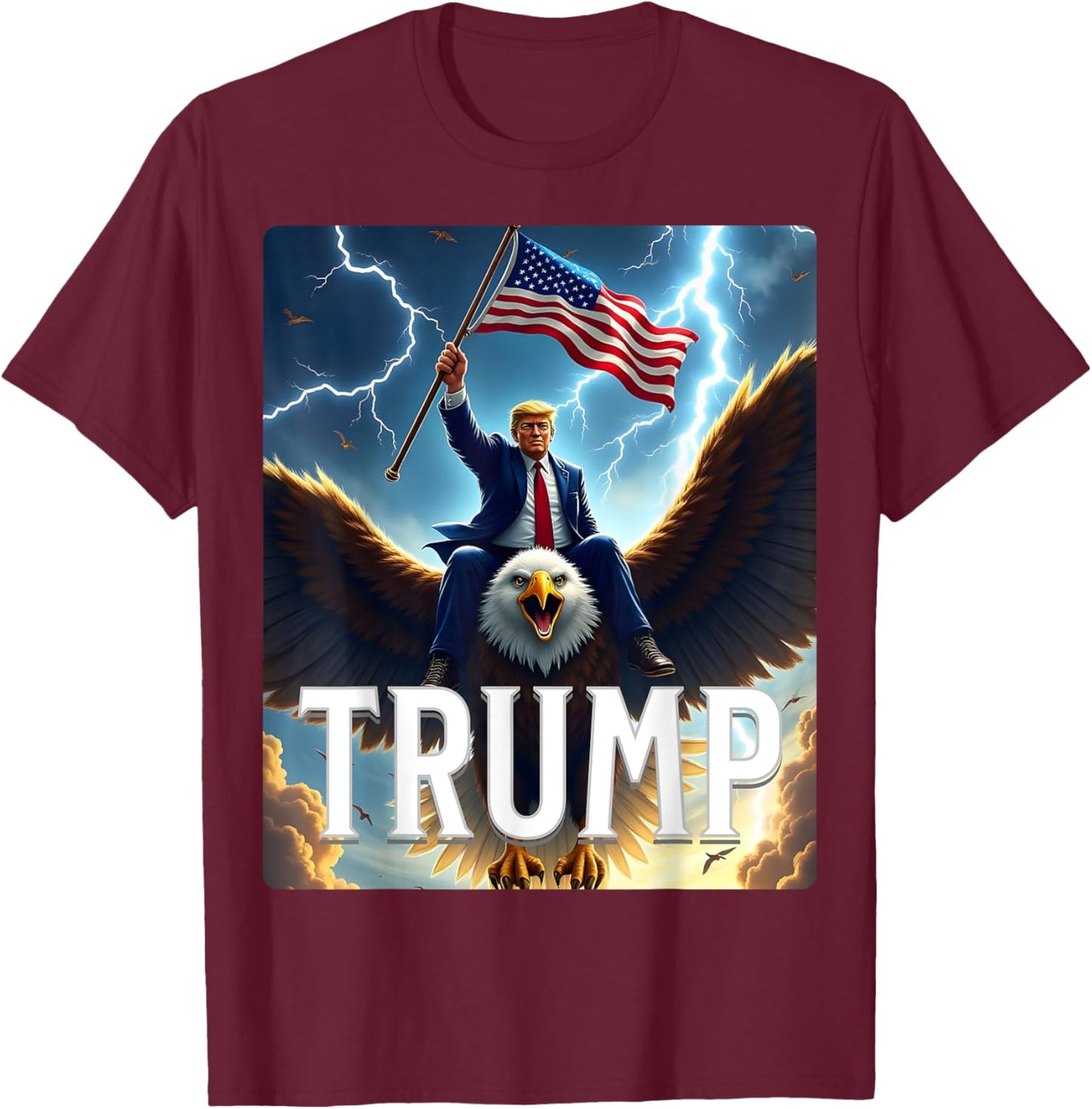 Zenzo's Atomic Political Designs President Trump Eagle Patriotic - Black, Small, -Adults, Conservative Trump Supporters, Short Sleeve T-Shirt - T-Shirt | Maroon