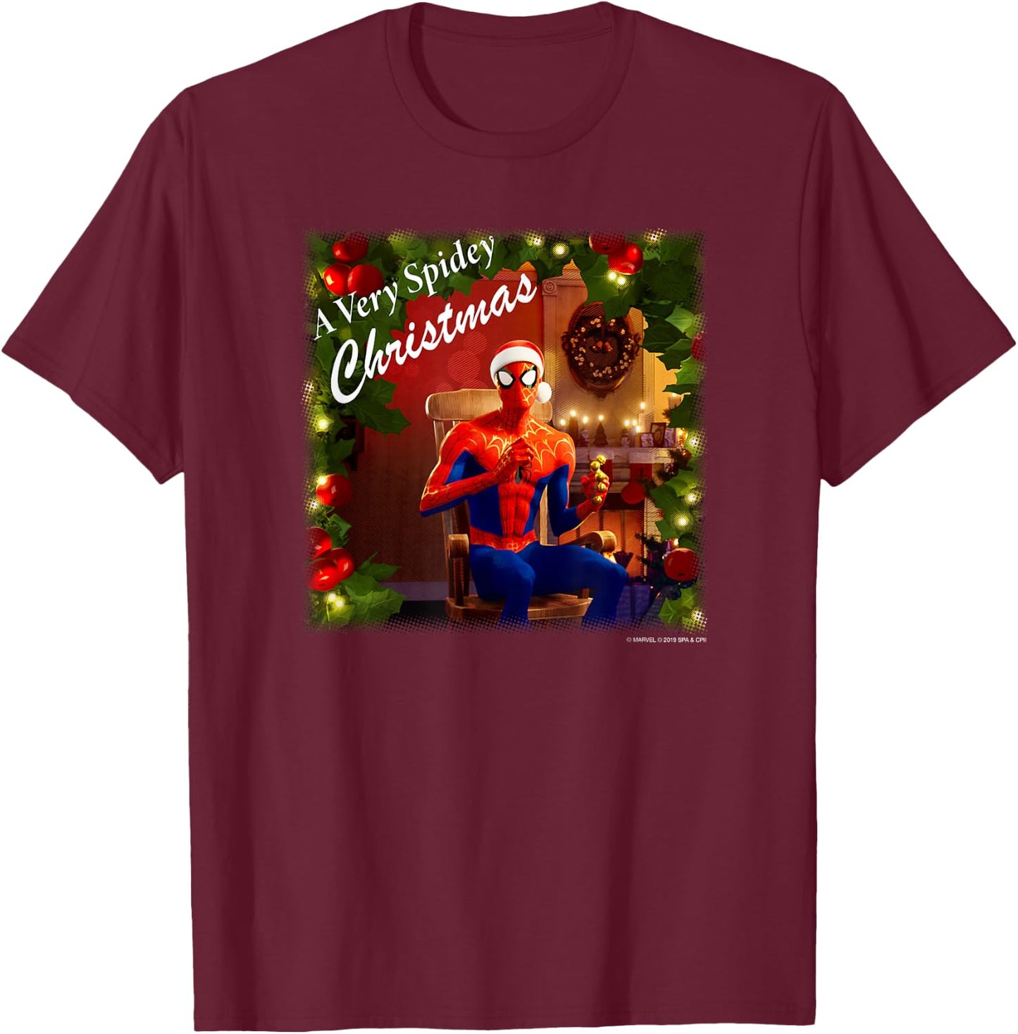 Marvel Spider-Man Spidey Christmas Album Cover T-Shirt - T-Shirt | Maroon
