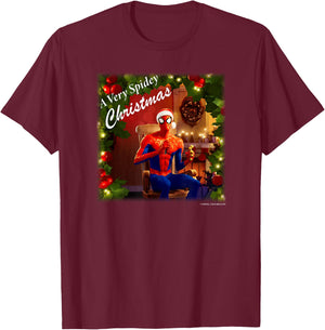 Marvel Spider-Man Spidey Christmas Album Cover T-Shirt - T-Shirt | Maroon