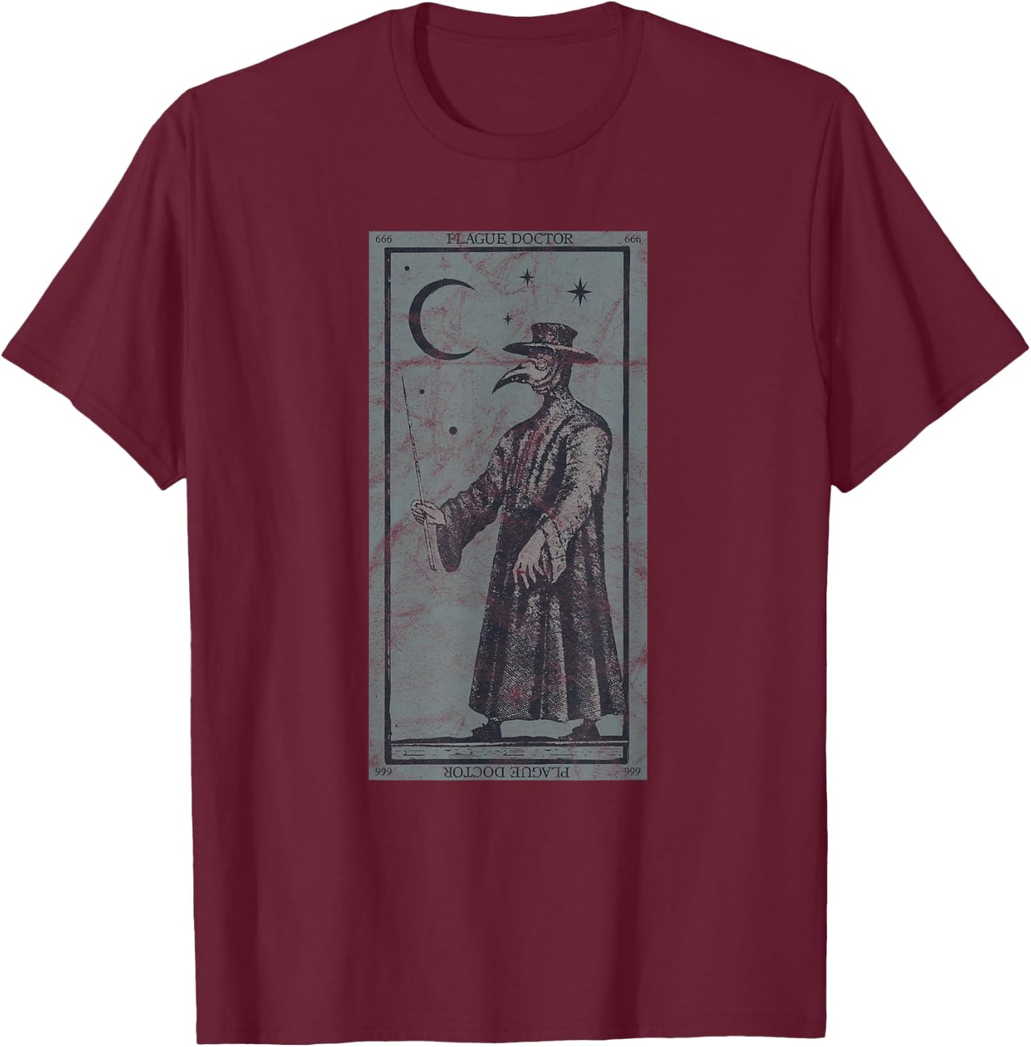 Occult Plague Doctor Tarot Card Black Death Baphomet Devil T-Shirt - T-Shirt | Maroon