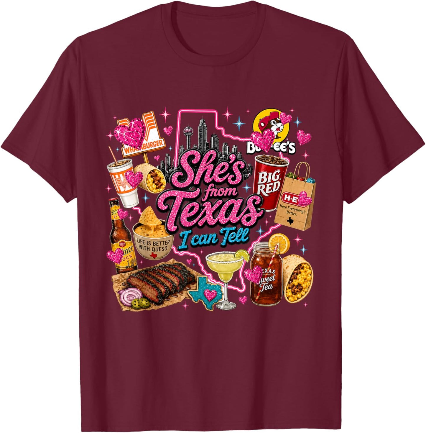Shes from Texas I Can Tell State Pride Women T-Shirt - T-Shirt | Maroon