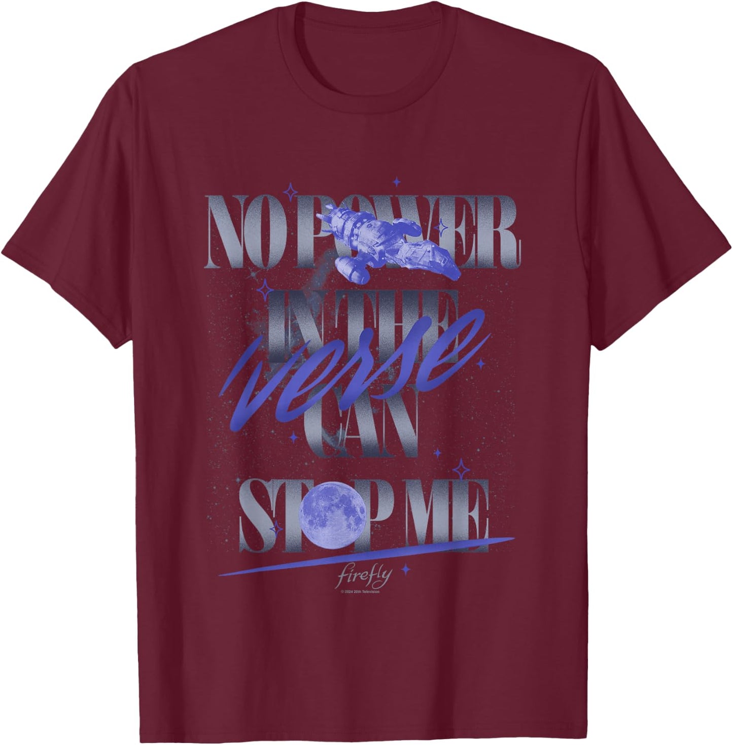 Firefly No Power In The Verse Can Stop Me Retro Text Logo T-Shirt - T-Shirt | Maroon