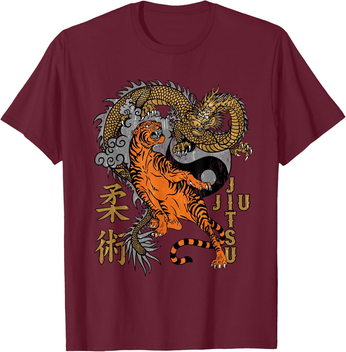 Jiu Jitsu - Tiger and Dragon Epic Submission T-Shirt - T-Shirt | Maroon