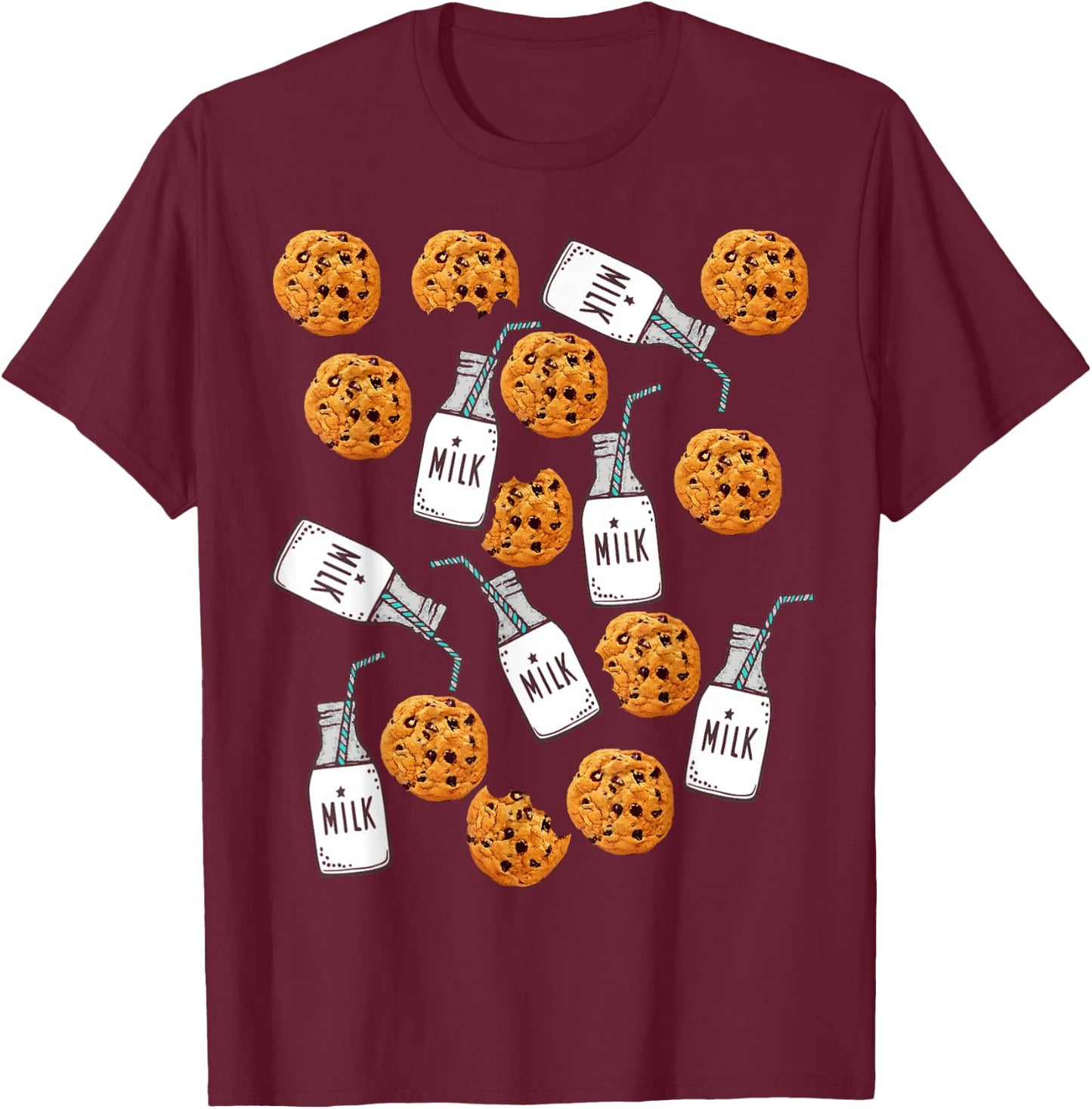 Chocolate Chip Cookies and Milk Funny Costume T-Shirt - T-Shirt | Maroon