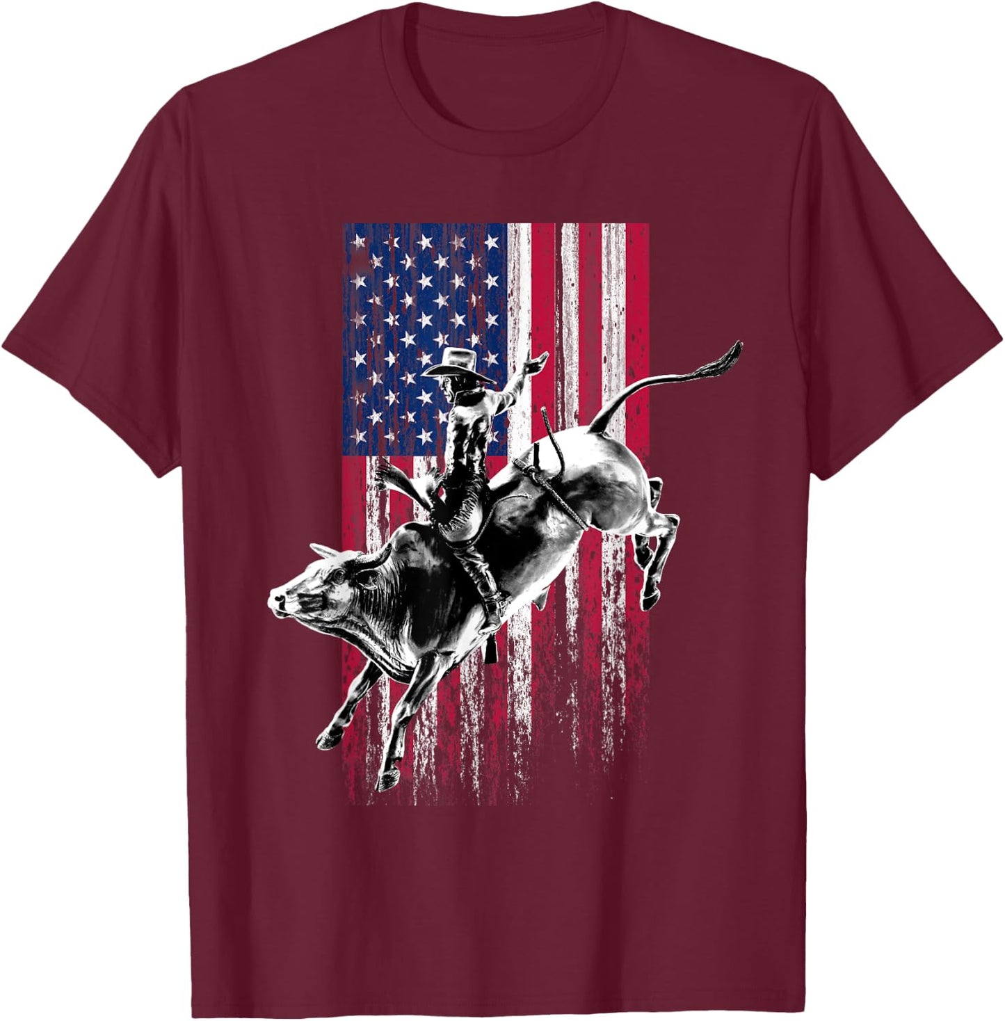 Rodeo Bull Rider Patriotic American Flag for Cowboys T-Shirt - T-Shirt | Maroon
