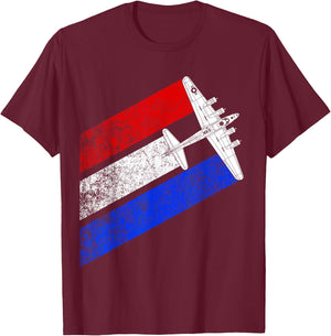 Vintage WW2 B-17 Flying Fortress Schematic American Flag T-Shirt - T-Shirt | Maroon