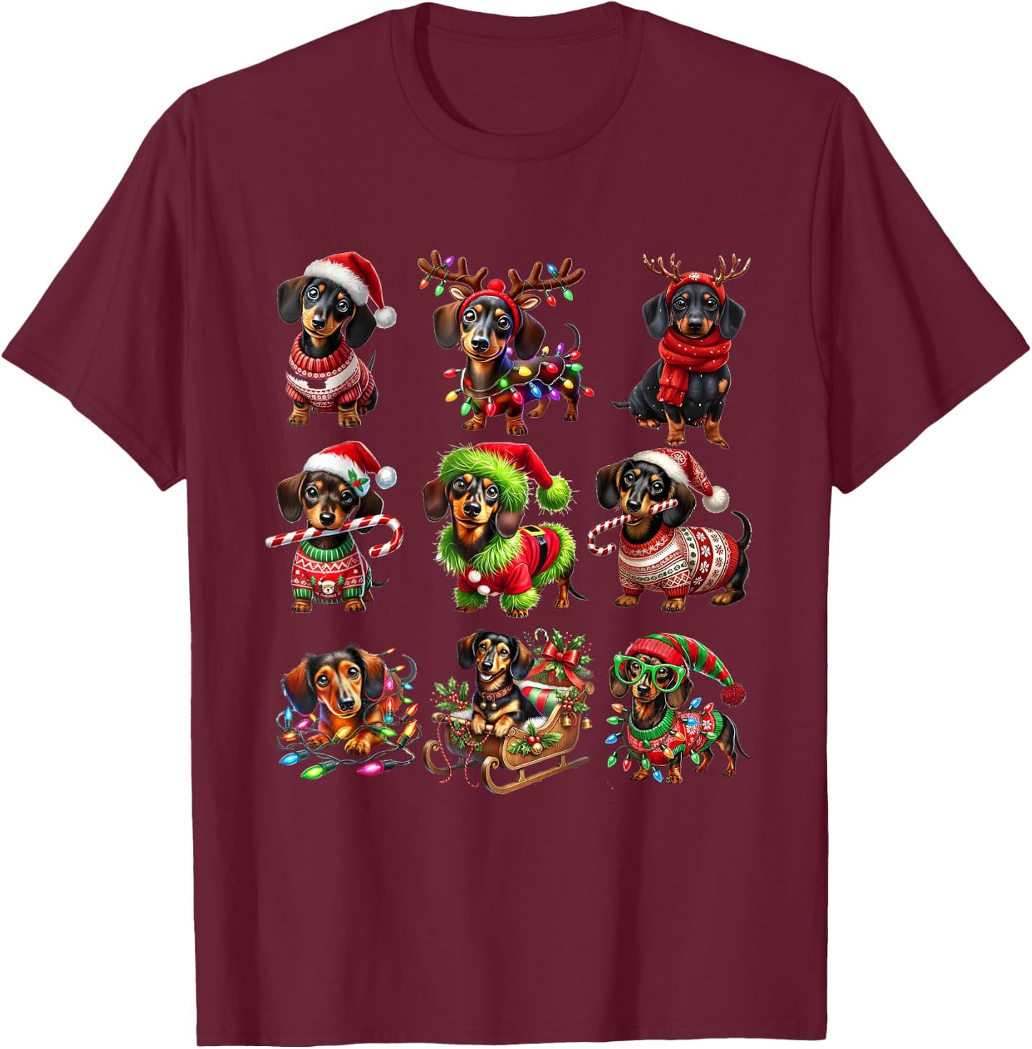 Dachshund Dogs Christmas Merry Woofmas Xmas For Dog Lover Men Women Kids T-Shirt - T-Shirt | Maroon