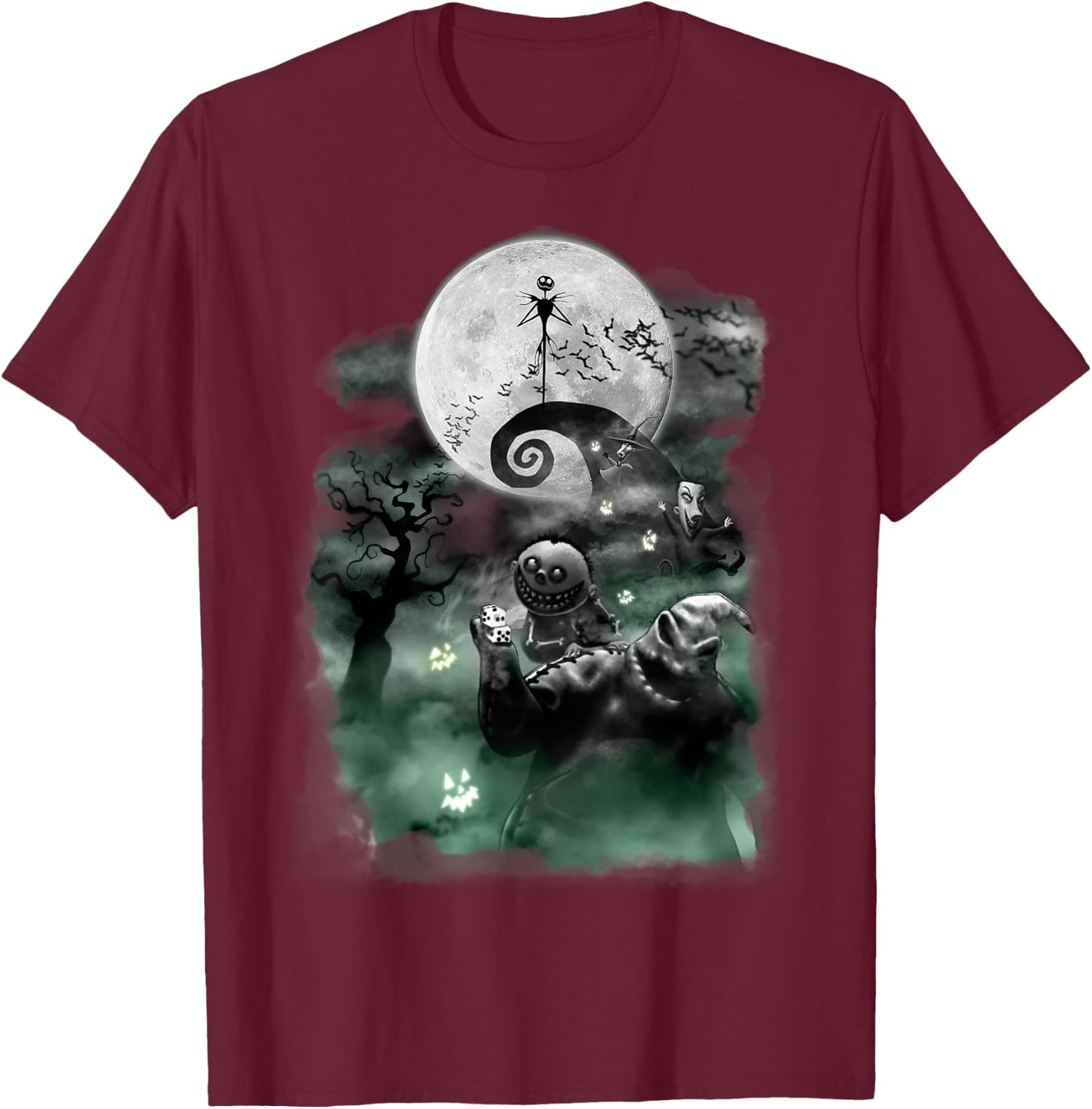 Disney - The Nightmare Before Christmas Haunted Scene T-Shirt - T-Shirt | Maroon