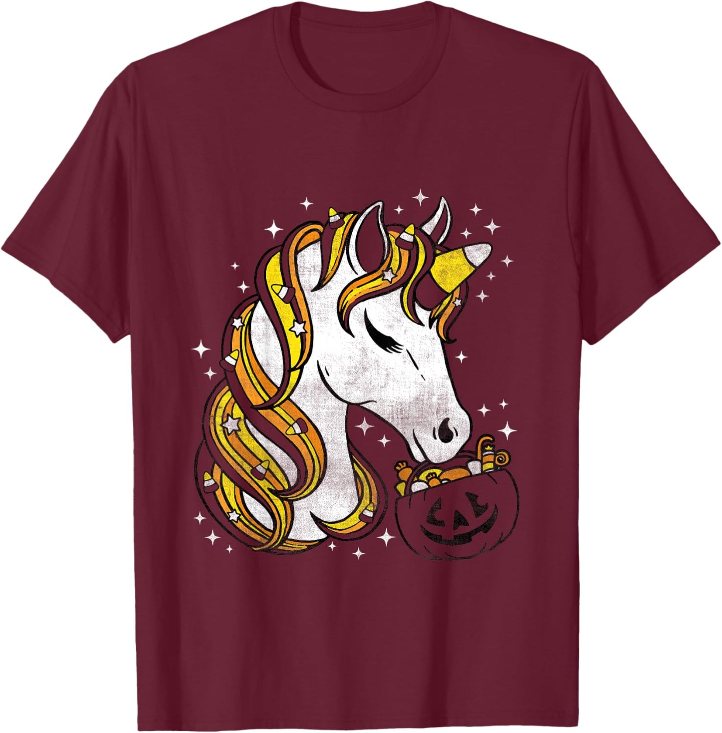 Kids Cute Candy Corn Unicorn Halloween T-Shirt - T-Shirt | Maroon