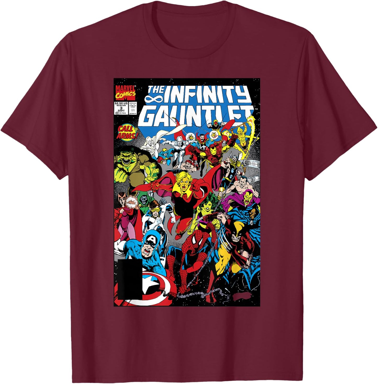 Marvel Exclusive Vintage Infinity Gauntlet Comic Cover T-Shirt - T-Shirt | Maroon