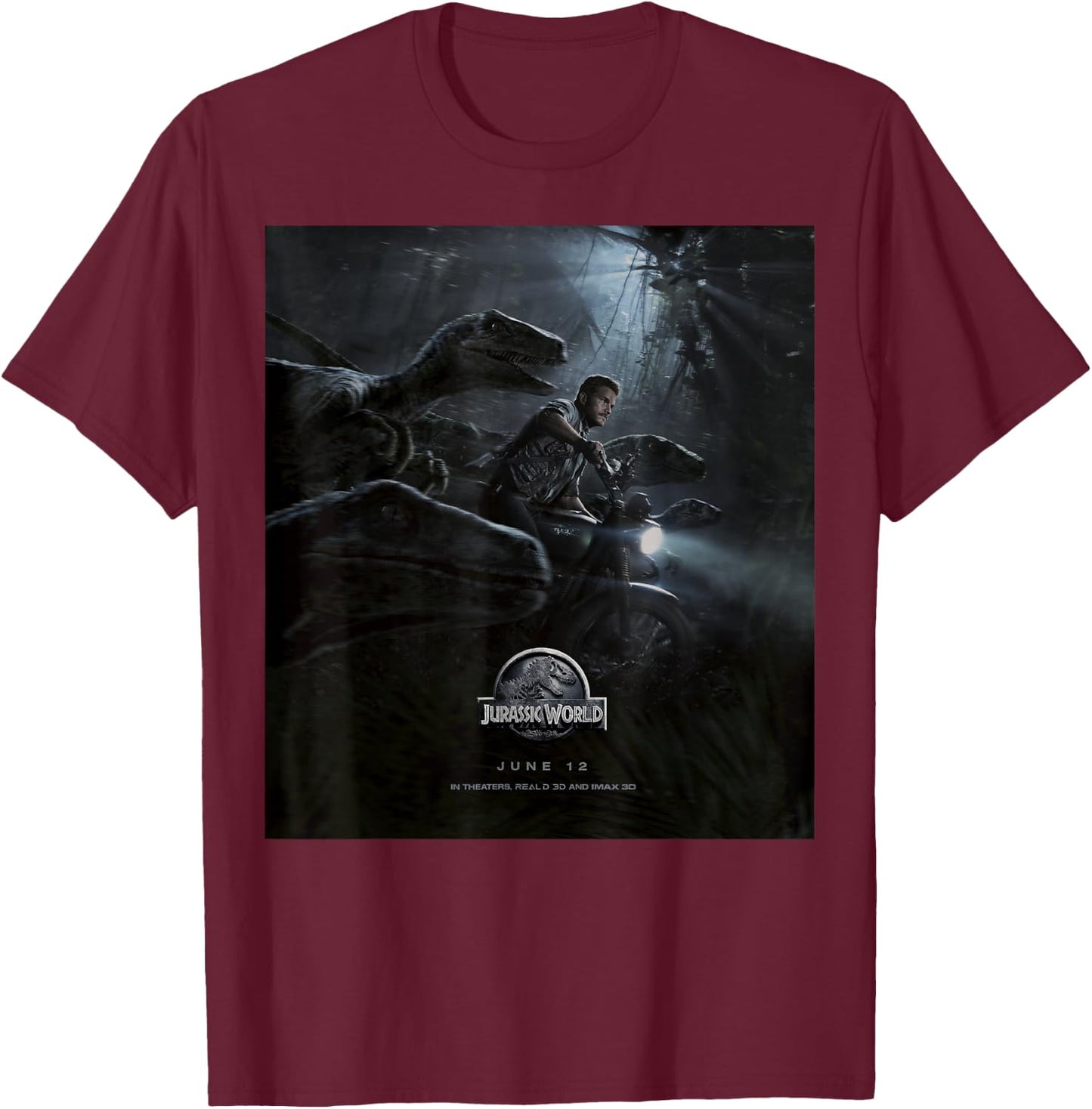 Jurassic World Owen Ride Raptor Movie Poster Graphic T-Shirt - T-Shirt | Maroon