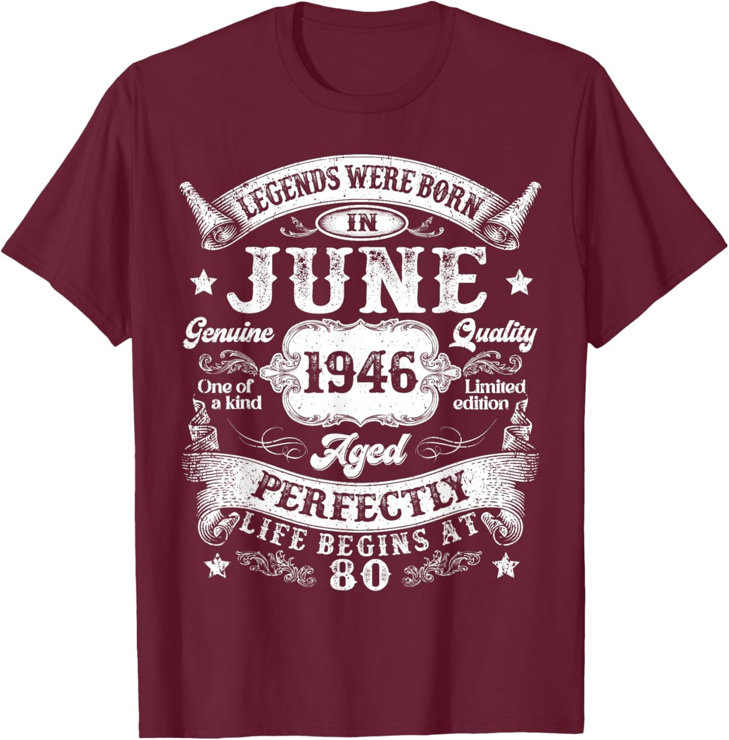 Vintage Legends were Born in June 1946 80th Birthday Men Dad T-Shirt - T-Shirt | Maroon