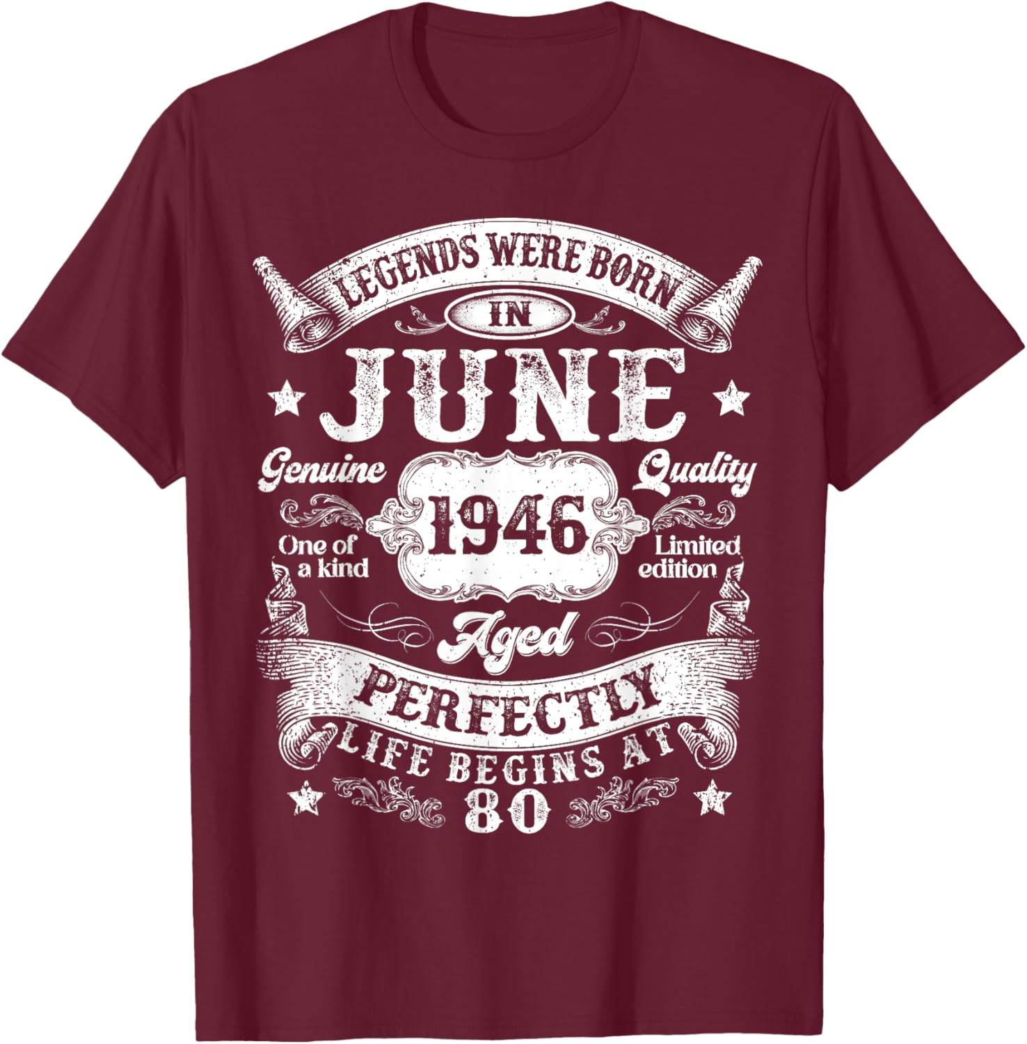 Vintage Legends were Born in June 1946 80th Birthday Men Dad T-Shirt - T-Shirt | Maroon
