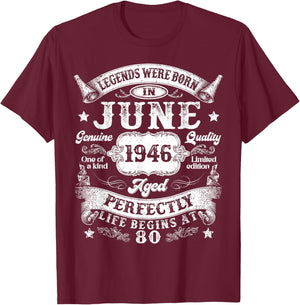 Vintage Legends were Born in June 1946 80th Birthday Men Dad T-Shirt - T-Shirt | Maroon