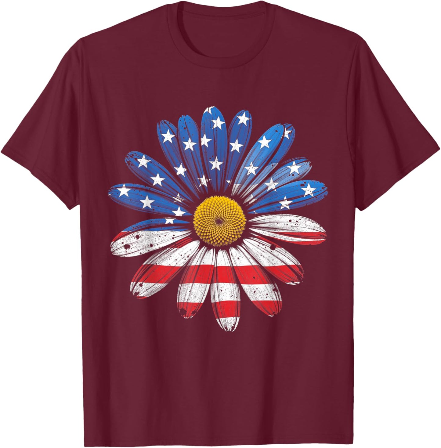 American Flag Flower 4th of July USA Patriotic Women Girls T-Shirt - T-Shirt | Maroon