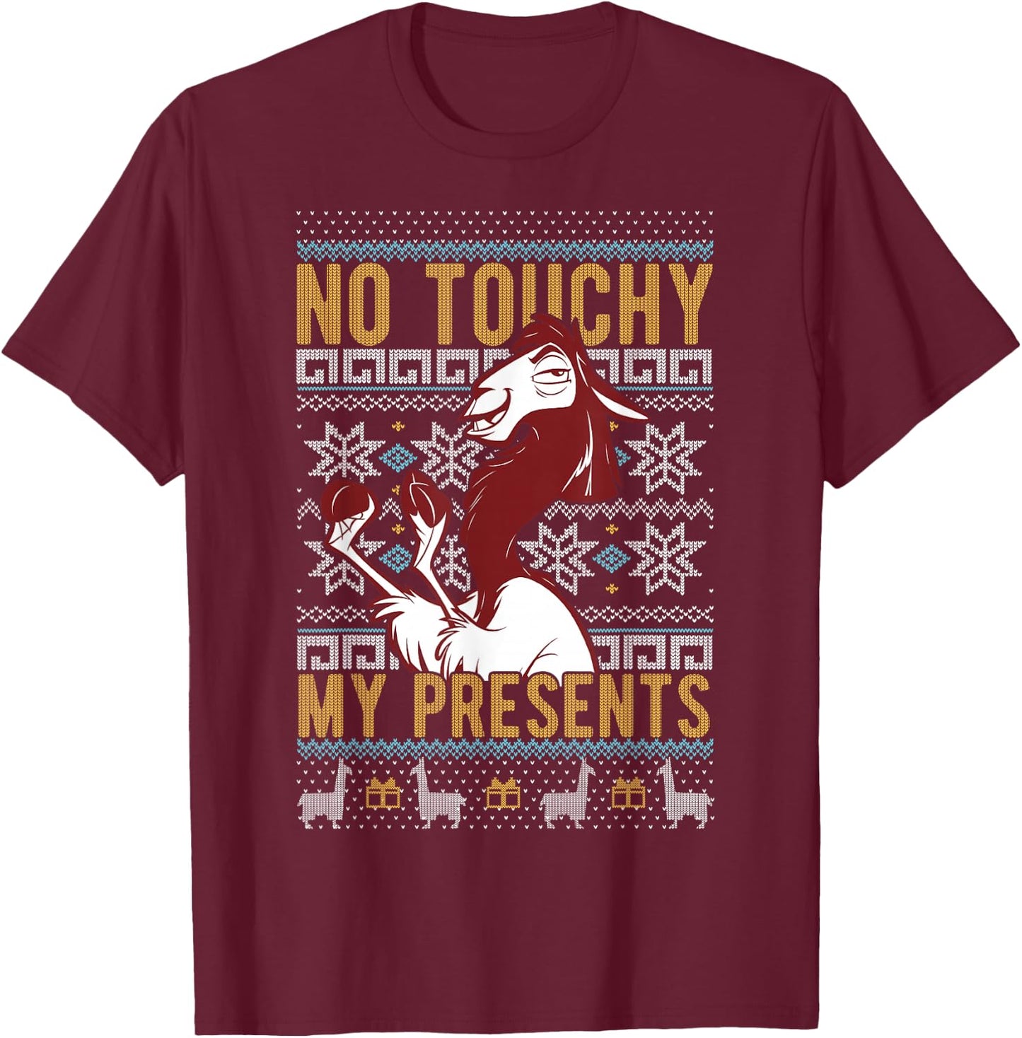 Disney Emperor's New Groove Kuzco No Touchy Ugly Christmas T-Shirt - T-Shirt | Maroon