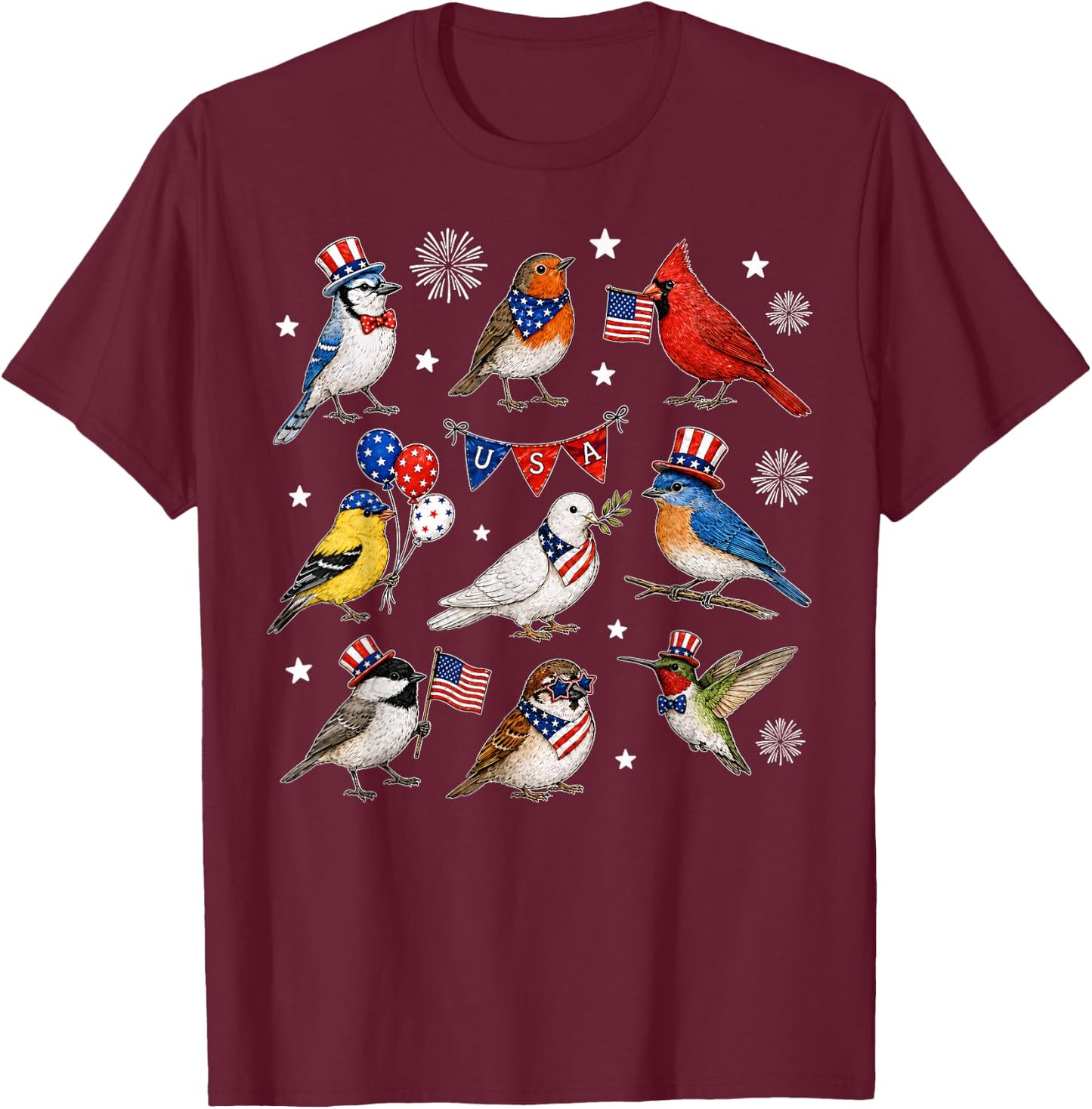 USA 250th Anniversary Bird Patriotic American Bird 4th July T-Shirt - T-Shirt | Maroon