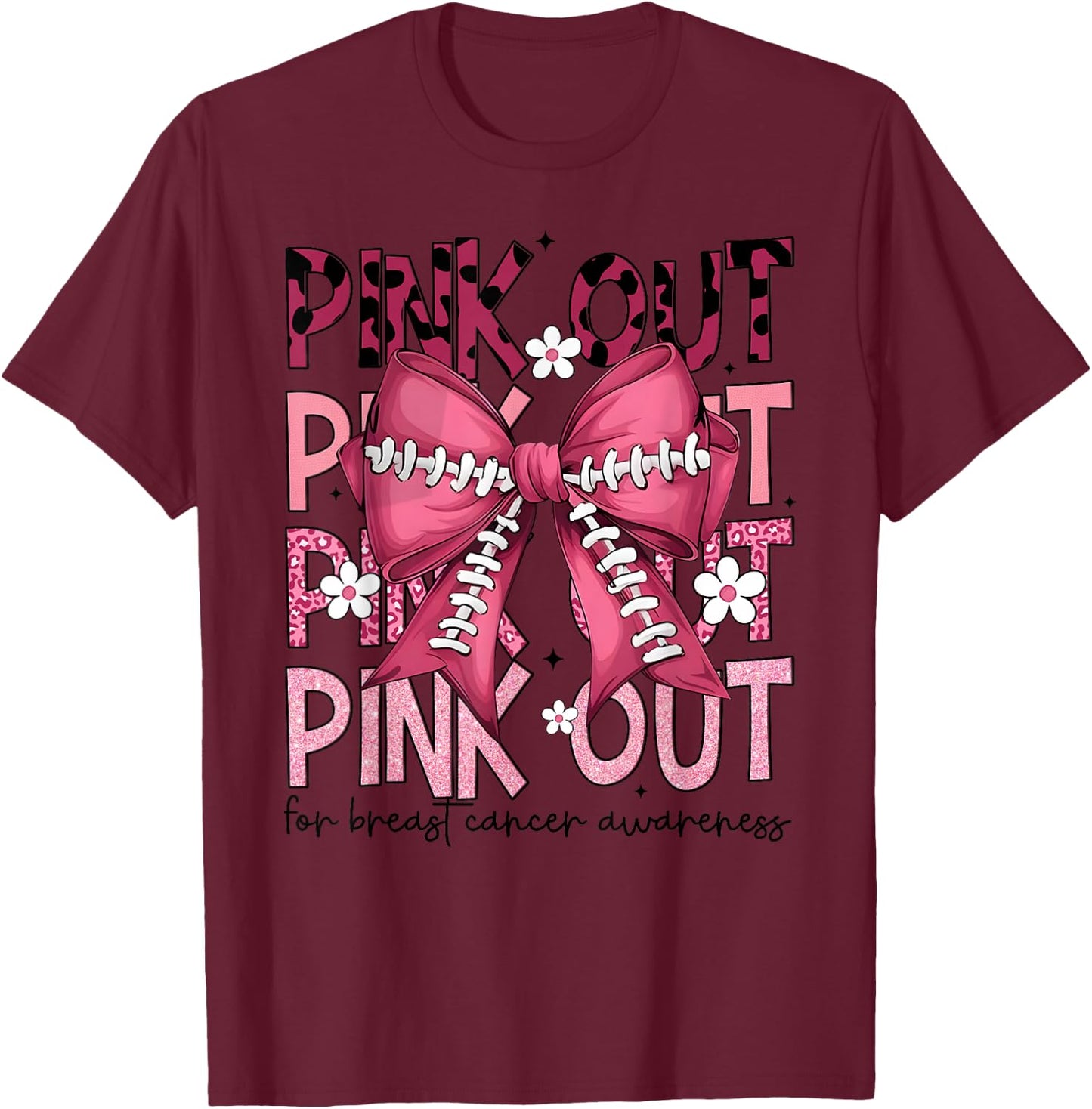Funny Pink Out Breast Cancer Game Day Support Squad Football T-Shirt - T-Shirt | Maroon