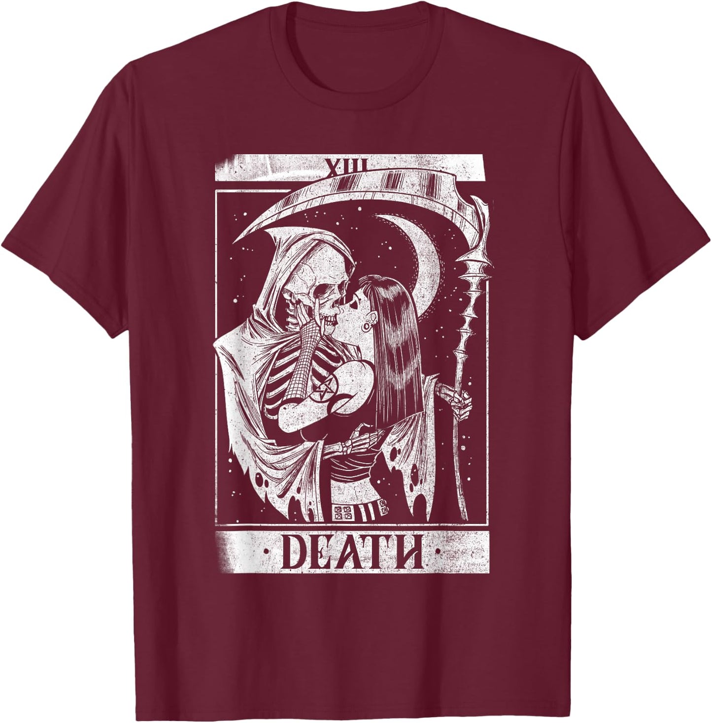 Blackcraft Vintage Death The Reaper Kiss Tarot Card T-Shirt - T-Shirt | Maroon