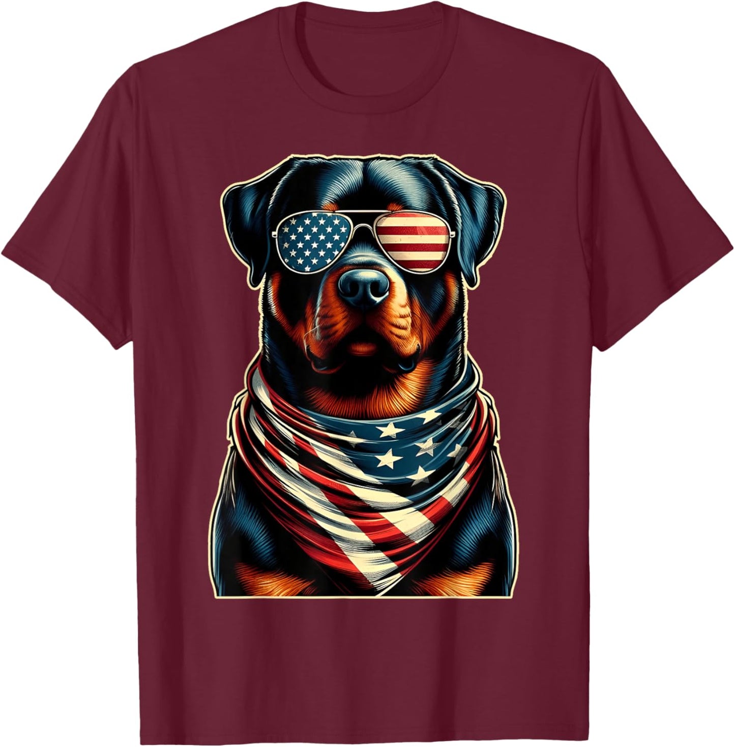 USA Flag Rottweiler Funny Fourth of July Women Men Kids T-Shirt - T-Shirt | Maroon