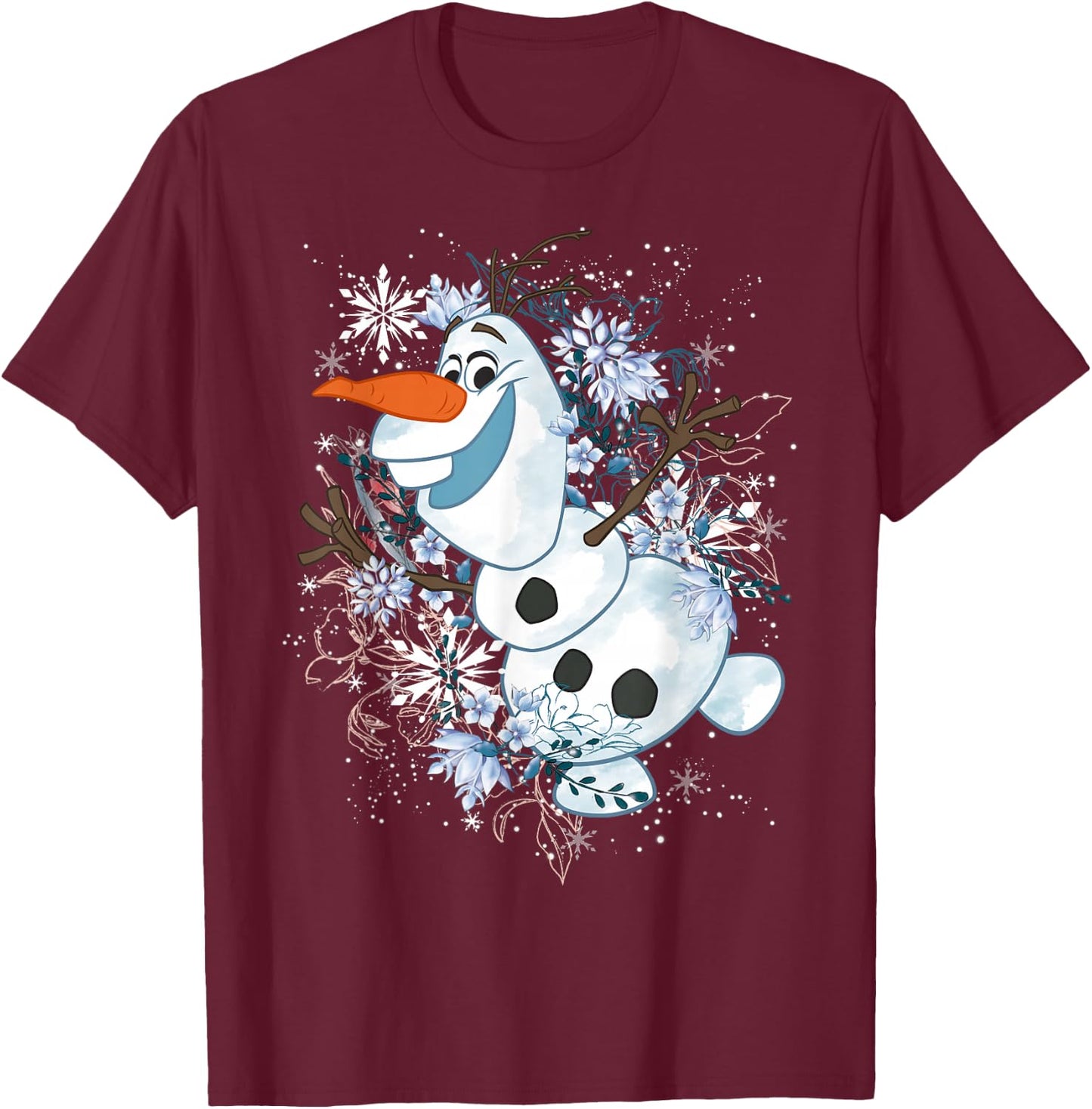 Disney Frozen Olaf Dancing In The Snowflakes Graphic T-Shirt - T-Shirt | Maroon