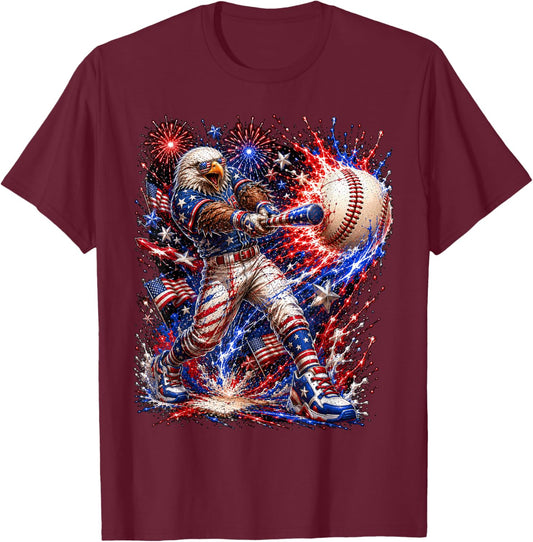 Fourth of July American Patriotic Eagle Baseball 4th of July T-Shirt - T-Shirt | Maroon