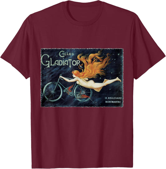 Cycles Gladiator Bicycle, Vintage Art Nouveau T-Shirt - T-Shirt | Maroon