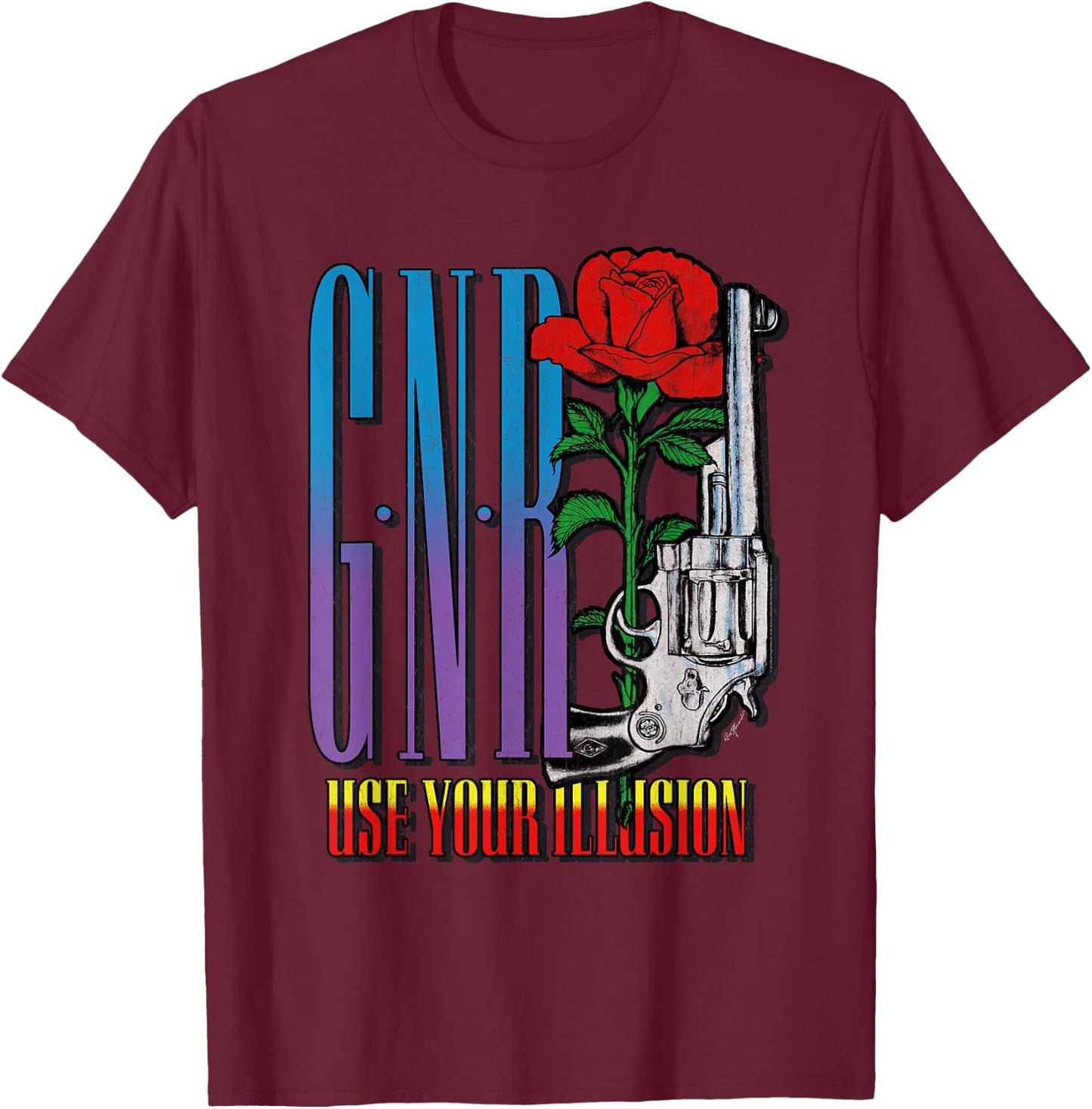 Guns N' Roses Official Use Your Illusion Pistol T-Shirt - T-Shirt | Maroon