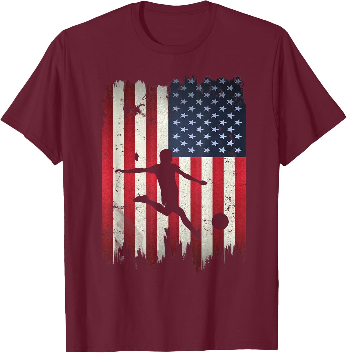 Soccer USA American Flag 4th of July Patriotic Sports T-Shirt - T-Shirt | Maroon
