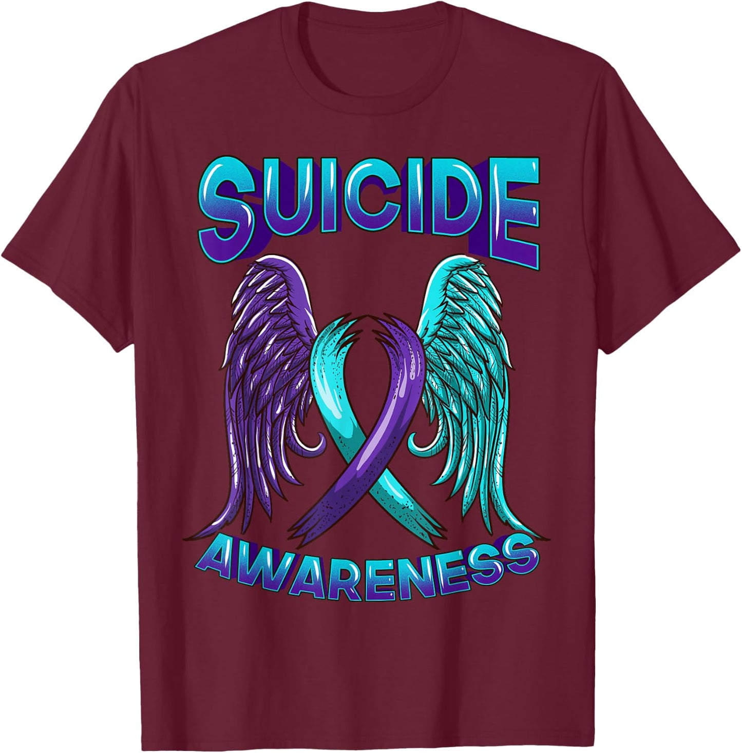 Suicide Awareness Ribbon With Wings Suicide Survivor T-Shirt - T-Shirt | Maroon