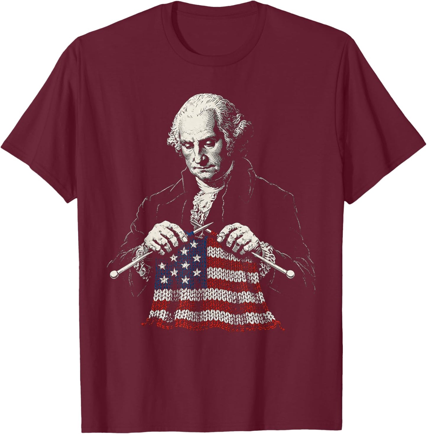George Knitting America Flag Patriotic Art T-Shirt - T-Shirt | Maroon