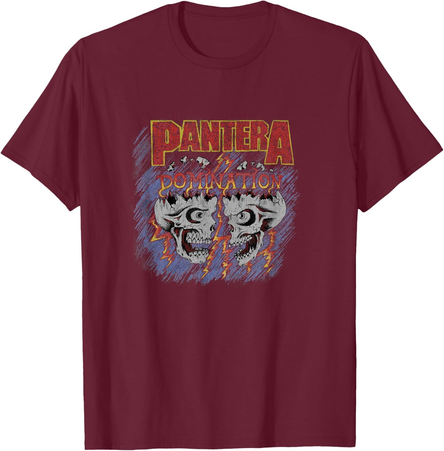 Pantera Official Domination Black Cotton , -Adults, Small, Short Sleeve, Crew Collar, Classic Fit T-Shirt - T-Shirt | Maroon