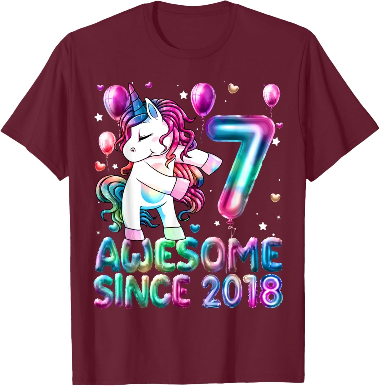 Flossing Unicorn 7 Year Old 7th Birthday Girl Unicorn Party T-Shirt - T-Shirt | Maroon