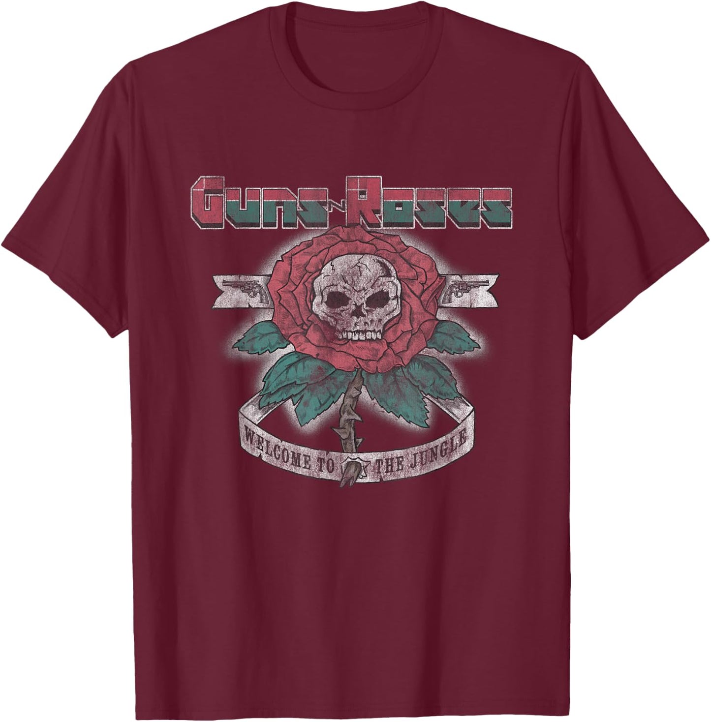 Guns N' Roses Official 1987 Welcome to The Jungle Small T-Shirt - T-Shirt | Maroon