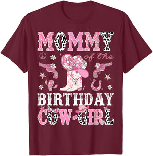 Mommy Of The Birthday CowGirl Pink Disco Rodeo Western T-Shirt - T-Shirt | Maroon