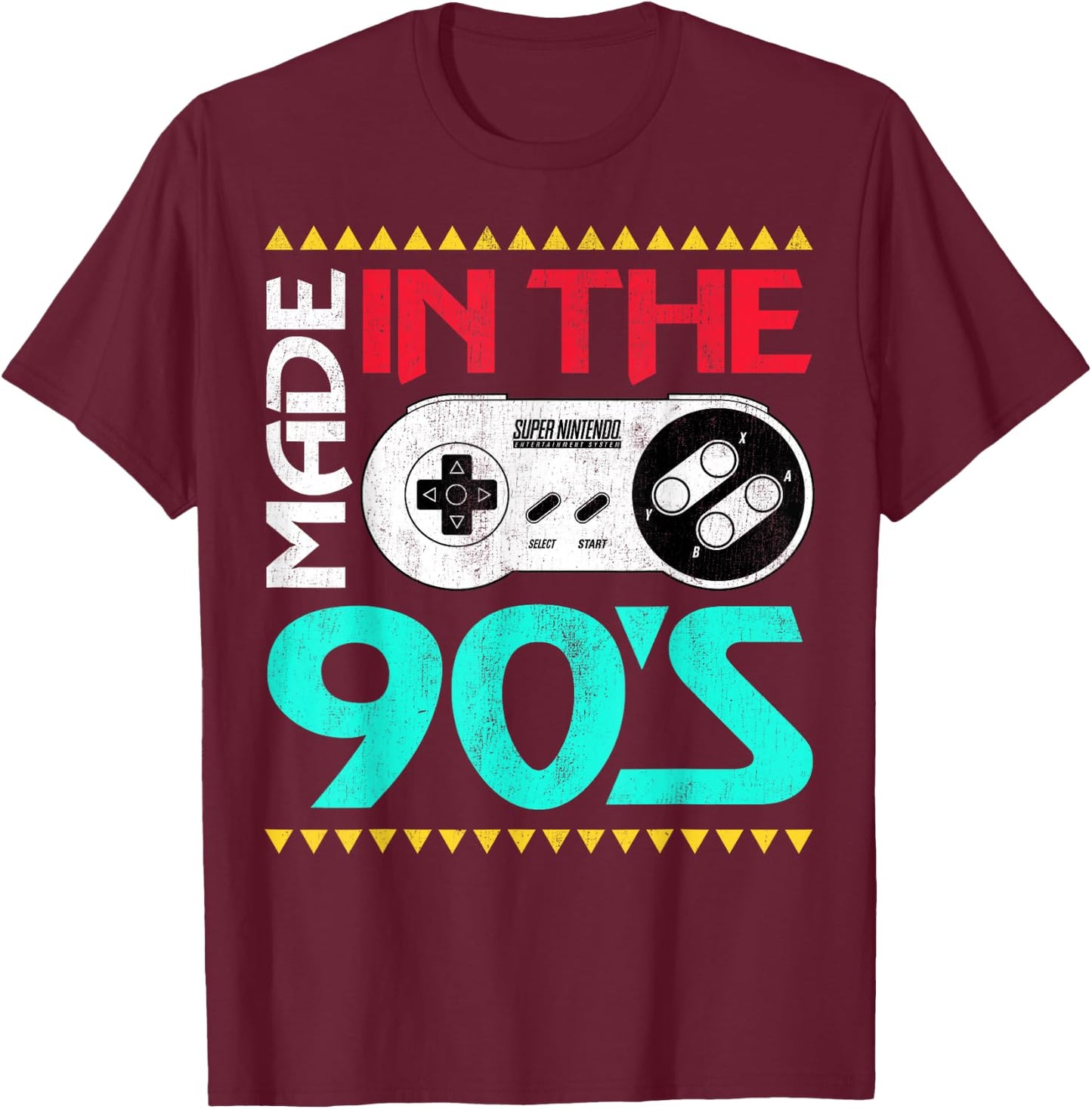 Nintendo SNES Controller Made In The 90's Graphic T-Shirt - T-Shirt | Maroon
